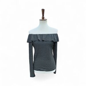 Jolie Black and White Striped Off-Shoulder Top Size S